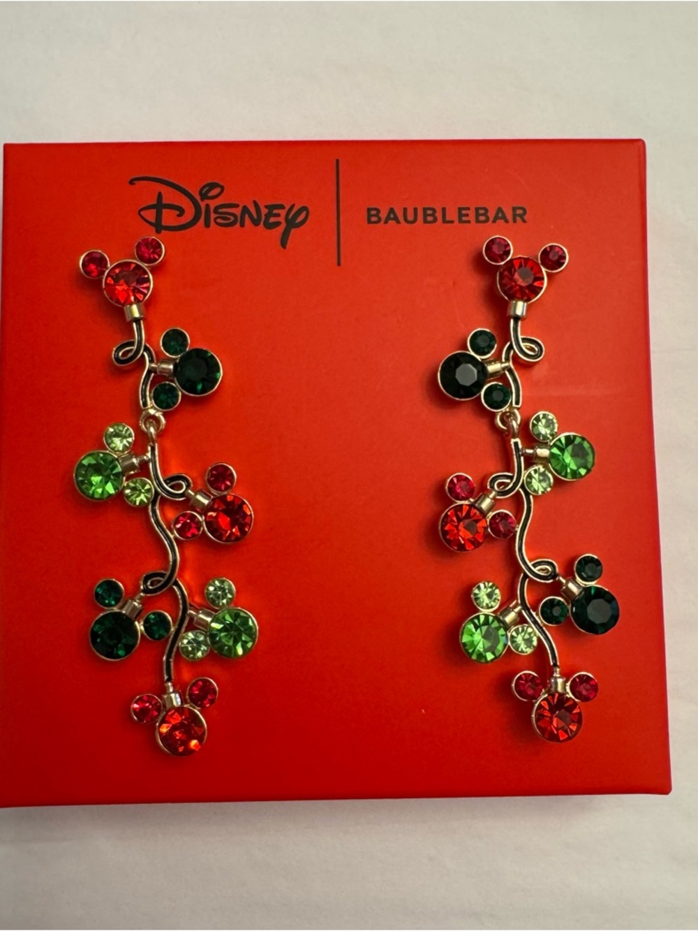 Disney BaubleBar Red and Green Mickey Head Christmas Lights Dangle Earrings